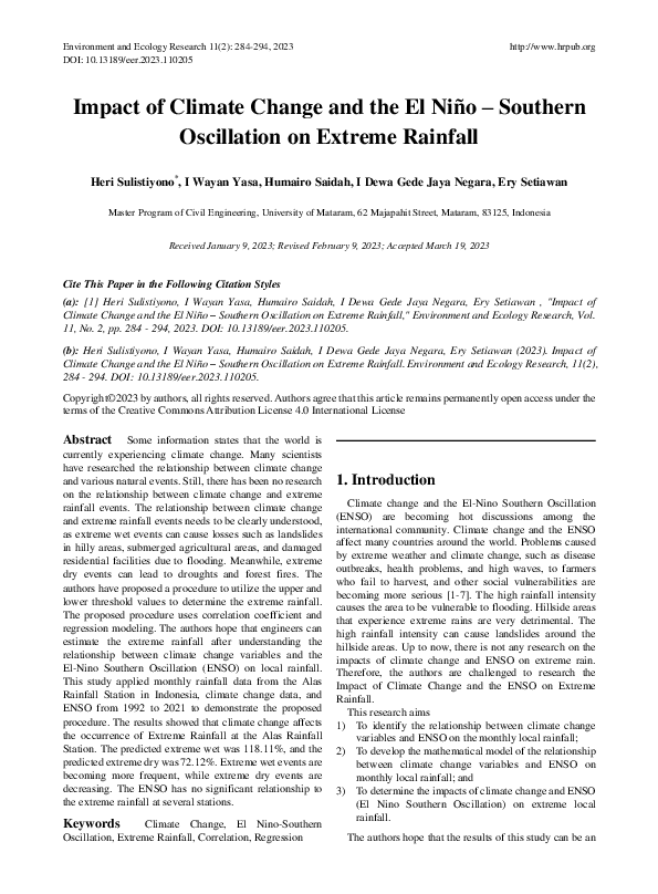 (PDF) Impact of Climate Change and the El Niño -Southern Oscillation on ...