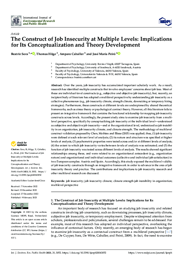 (PDF) The Construct of Job Insecurity at Multiple Levels: Implications ...