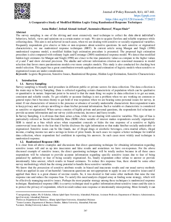 (PDF) A Comparative Study of Modified Hidden Logits Using Randomized ...