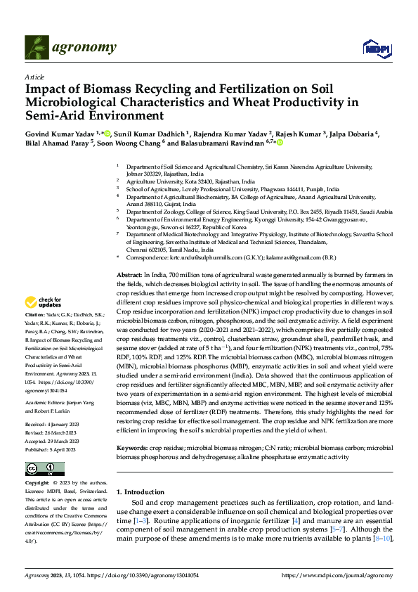 (PDF) Impact of Biomass Recycling and Fertilization on Soil ...