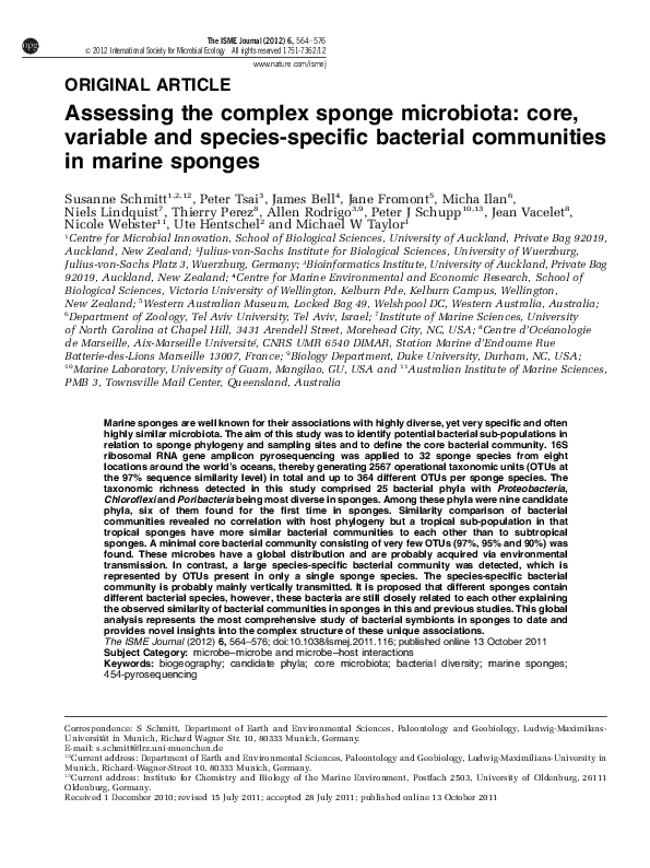 (PDF) Assessing the complex sponge microbiota core, variable and