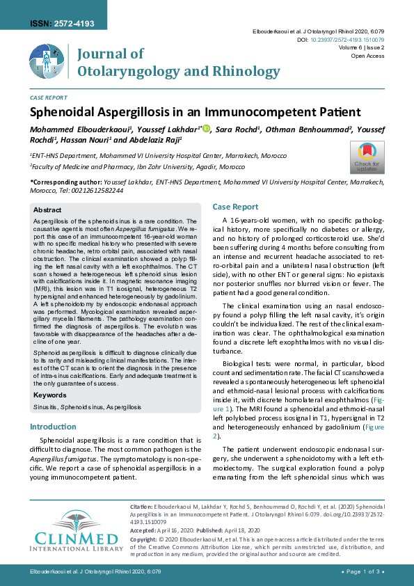 (PDF) Sphenoidal Aspergillosis in an Immunocompetent Patient