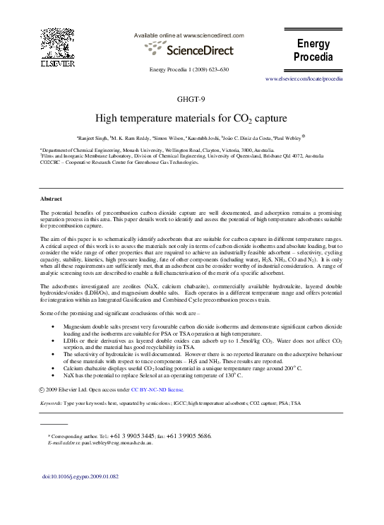 (PDF) High temperature materials for CO2 capture