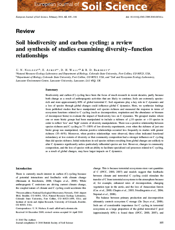 (PDF) Soil biodiversity and carbon cycling: a review and synthesis of ...