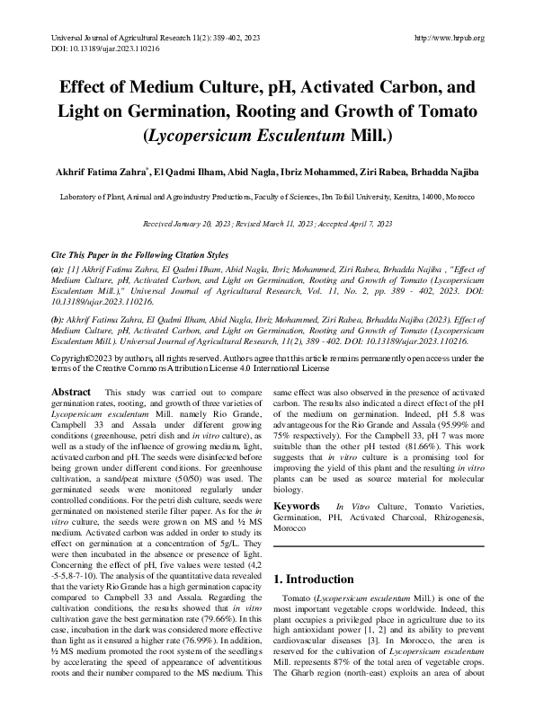(PDF) Effect of Medium Culture, pH, Activated Carbon, and Light on ...