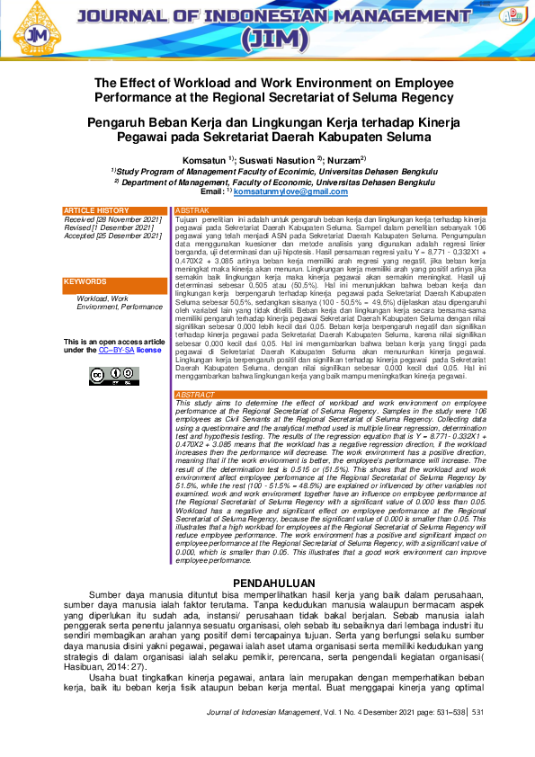 (PDF) The Effect of Workload and Work Environment on Employee ...