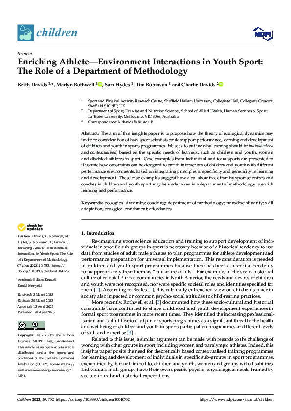 (PDF) Enriching Athlete—Environment Interactions in Youth Sport: The ...