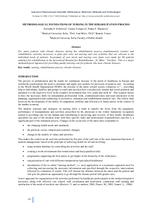 (PDF) Methodological Foundations of Nursing in the Rehabilitation Process