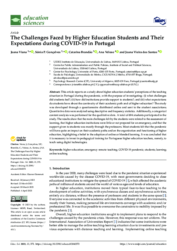 (PDF) The Challenges Faced by Higher Education Students and Their ...