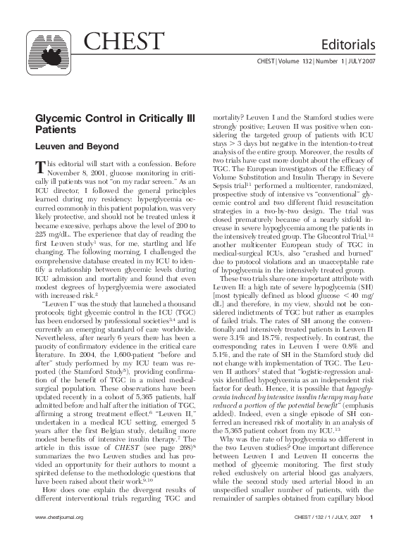 (PDF) Glycemic Control in Critically Ill Patients