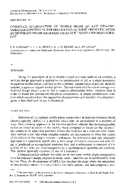 (PDF) Combined optimization of mobile phase pH and organic modifier ...