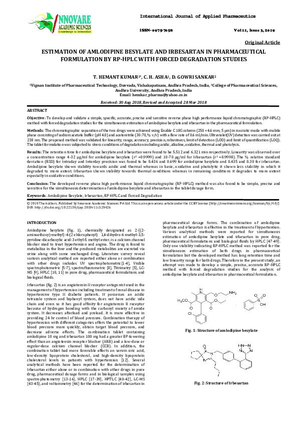 (PDF) ESTIMATION OF AMLODIPINE BESYLATE AND IRBESARTAN IN