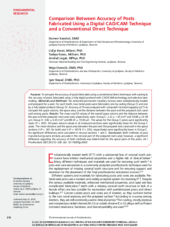 (PDF) Comparison Between Accuracy of Posts Fabricated Using a Digital ...