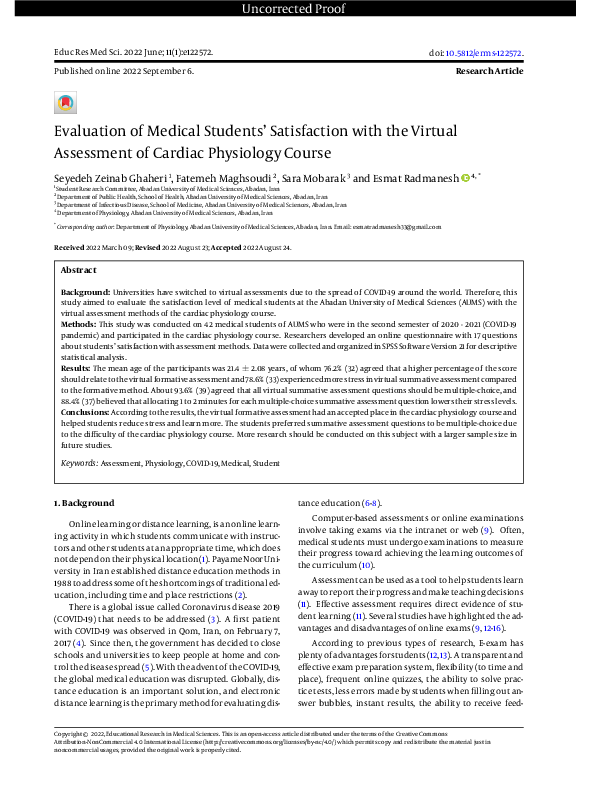 (PDF) Evaluation of Medical Students' Satisfaction with the Virtual ...