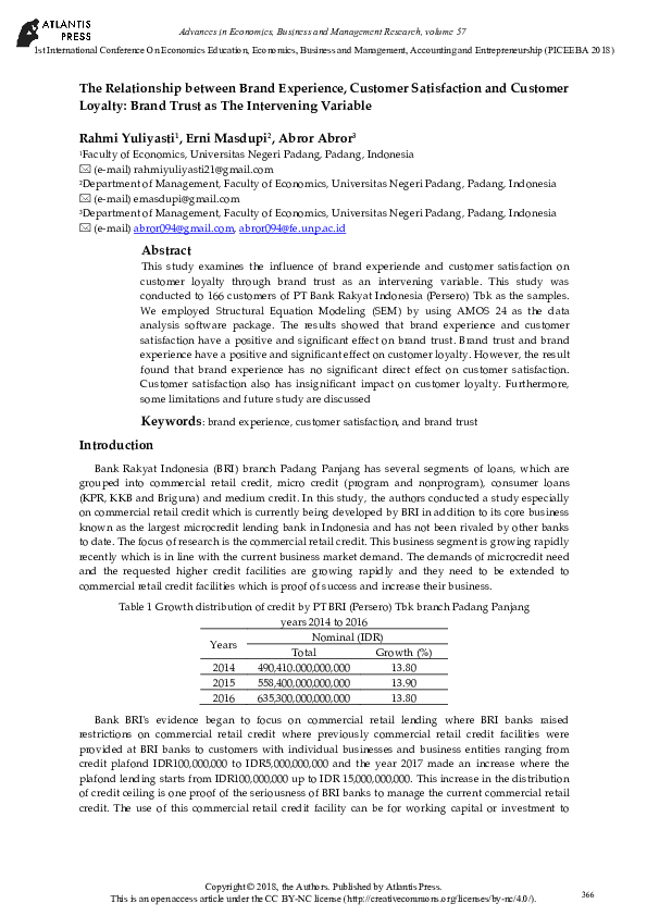 (PDF) The Relationship between Brand Experience, Customer Satisfaction ...