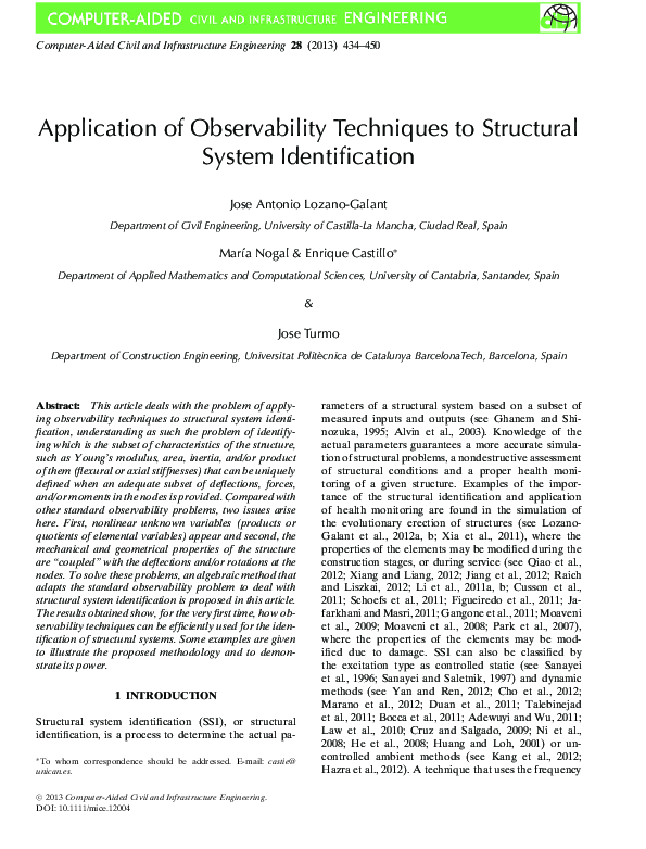 (PDF) Application of Observability Techniques to Structural System ...