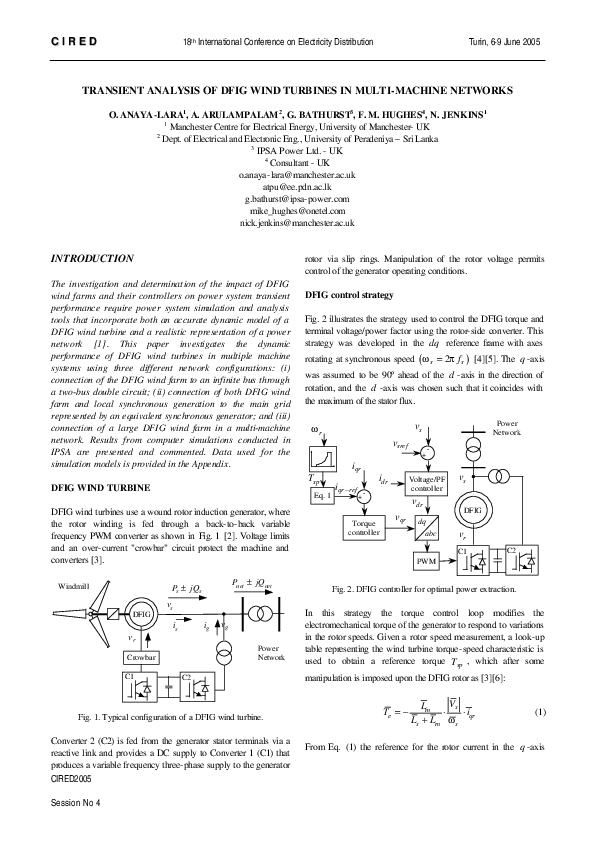 (PDF) Transient analysis of DFIG wind turbines in multi-machine networks