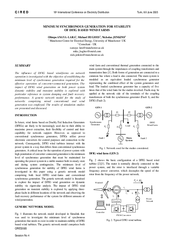 (PDF) Minimum synchronous generation for stability of DFIG based wind farms