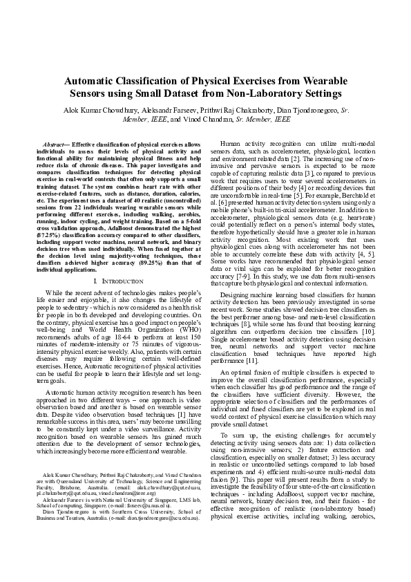 (PDF) Automatic classification of physical exercises from wearable