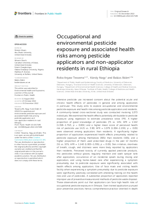 (PDF) Occupational and environmental pesticide exposure and associated ...