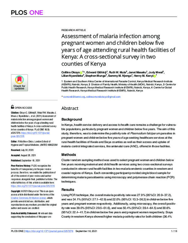 (PDF) Assessment of malaria infection among pregnant women and children ...