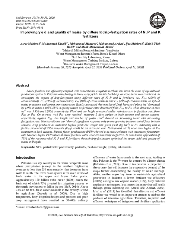 (PDF) Improving yield and quality of maize by different drip ...