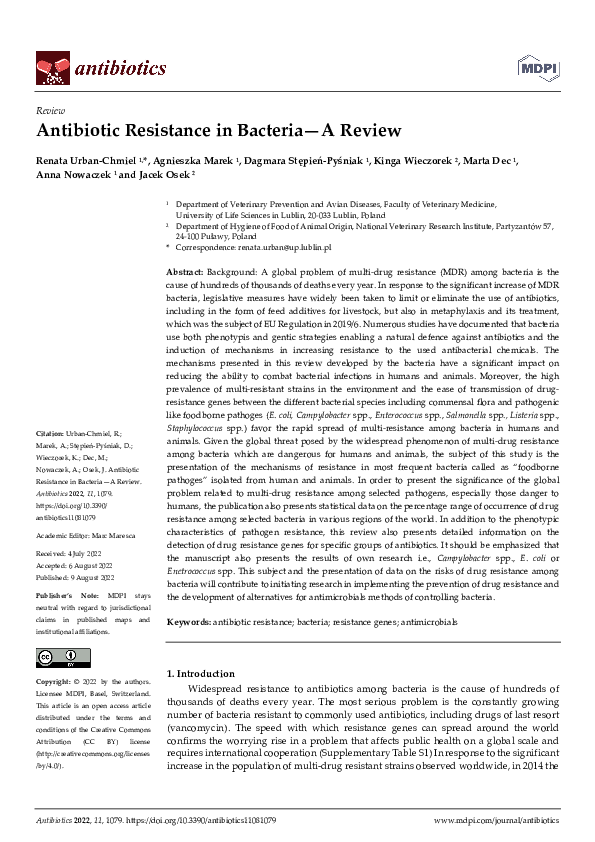 (PDF) Antibiotic Resistance in Bacteria—A Review