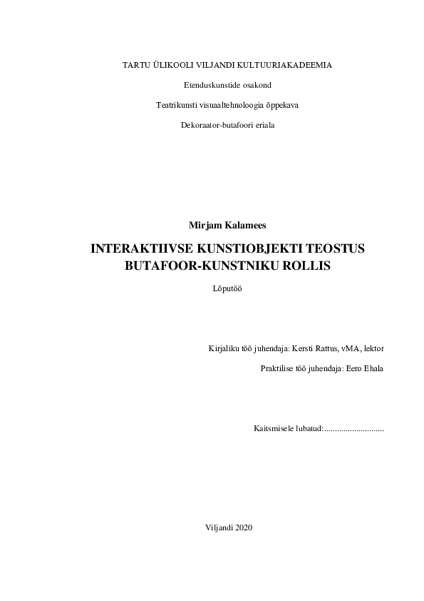 (PDF) Interaktiivse kunstiobjekti teostus butafoor-kunstniku rollis