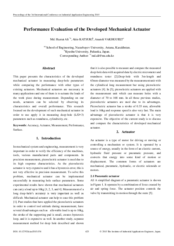 (PDF) Performance Evaluation of the Developed Mechanical Actuator