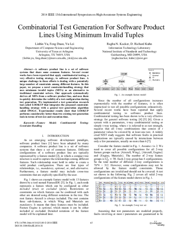 (PDF) Combinatorial Test Generation for Software Product Lines Using ...