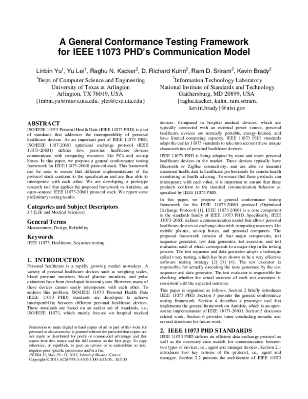 (PDF) A general conformance testing framework for IEEE 11073 PHD's ...