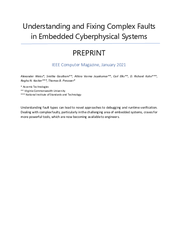 Pdf Understanding And Fixing Complex Faults In Embedded Cyberphysical