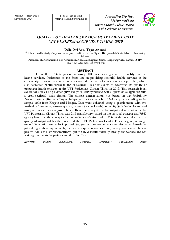 (PDF) Quality of Health Service Outpatient Unit UPT Puskesmas Ciputat ...