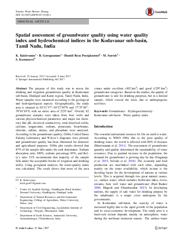 (PDF) Spatial assessment of groundwater quality using water quality ...