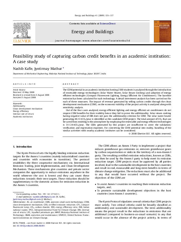 (PDF) Feasibility study of capturing carbon credit benefits in an ...