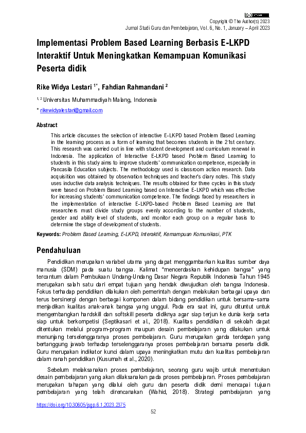 (PDF) Implementasi Problem Based Learning Berbasis E-LKPD Interaktif ...