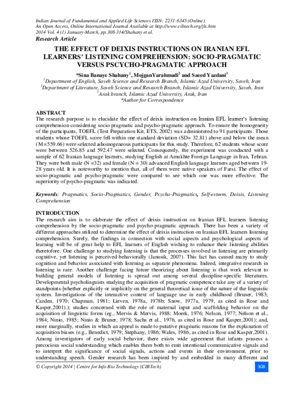(PDF) The Effect of Deixis Instructions on Iranian Efl Learners ...