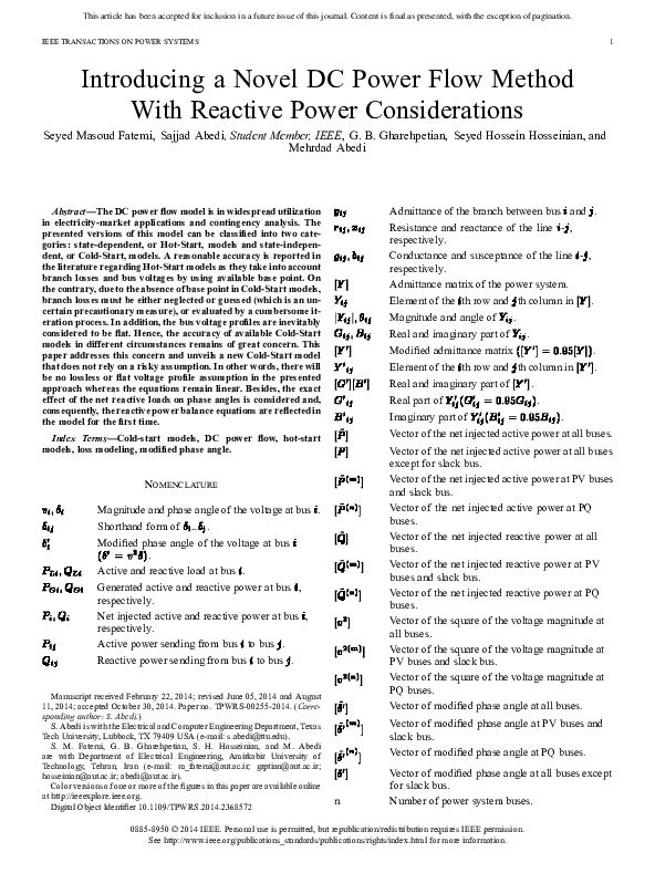 (PDF) Introducing a Novel DC Power Flow Method With Reactive Power ...