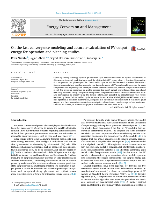 (PDF) On the fast convergence modeling and accurate calculation of PV ...
