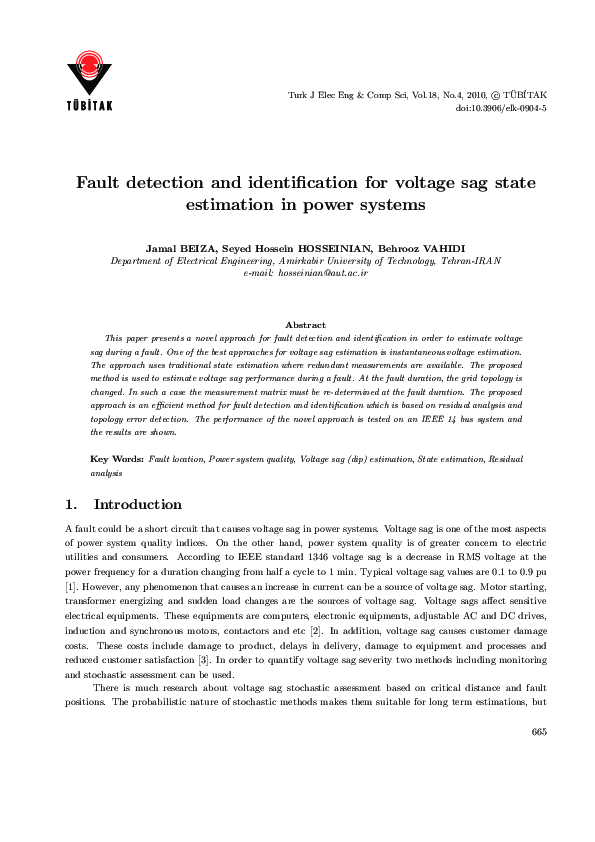  pdf fault detection and identification for voltage sag state