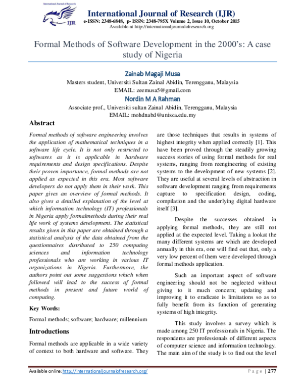 (PDF) Formal Methods of Software Development in the 2000’s- A case ...