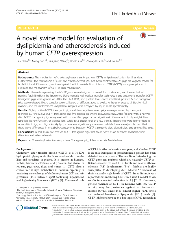 (PDF) A novel swine model for evaluation of dyslipidemia and ...