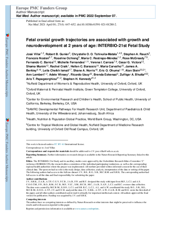 (PDF) Fetal cranial growth trajectories are associated with growth and ...