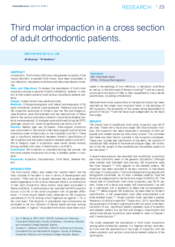 (PDF) Third molar impaction in a cross section of adult orthodontic ...