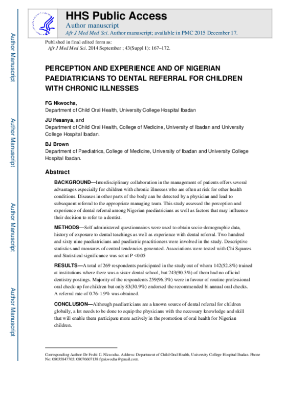 (PDF) Perception and Experience and of Nigerian Paediatricians to ...
