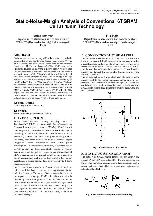 (PDF) Static-Noise-Margin Analysis of Conventional 6T SRAM Cell at 45nm ...