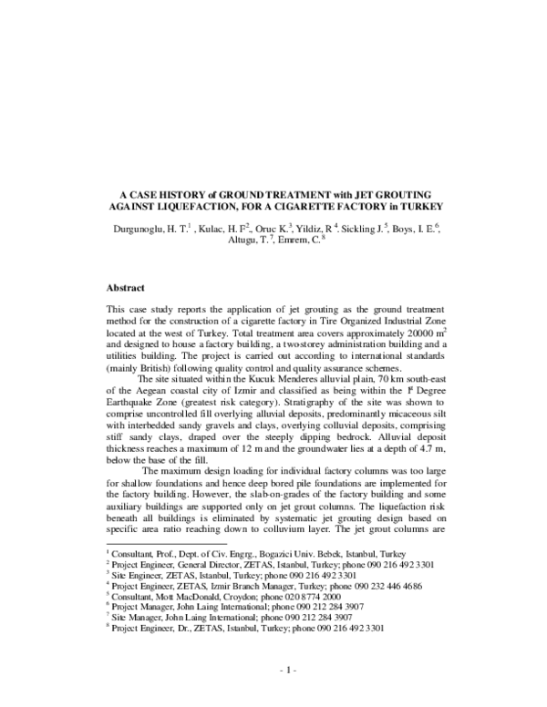 (PDF) A Case History of Ground Treatment with Jet Grouting against ...