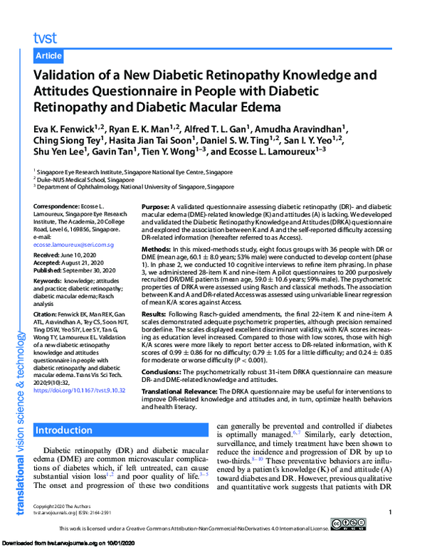 (PDF) Validation of a New Diabetic Retinopathy Knowledge and Attitudes ...