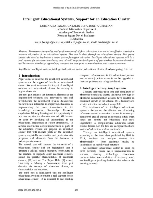 (PDF) Intelligent educational systems, support for an education cluster