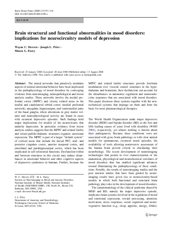 (PDF) Brain structural and functional abnormalities in mood disorders ...